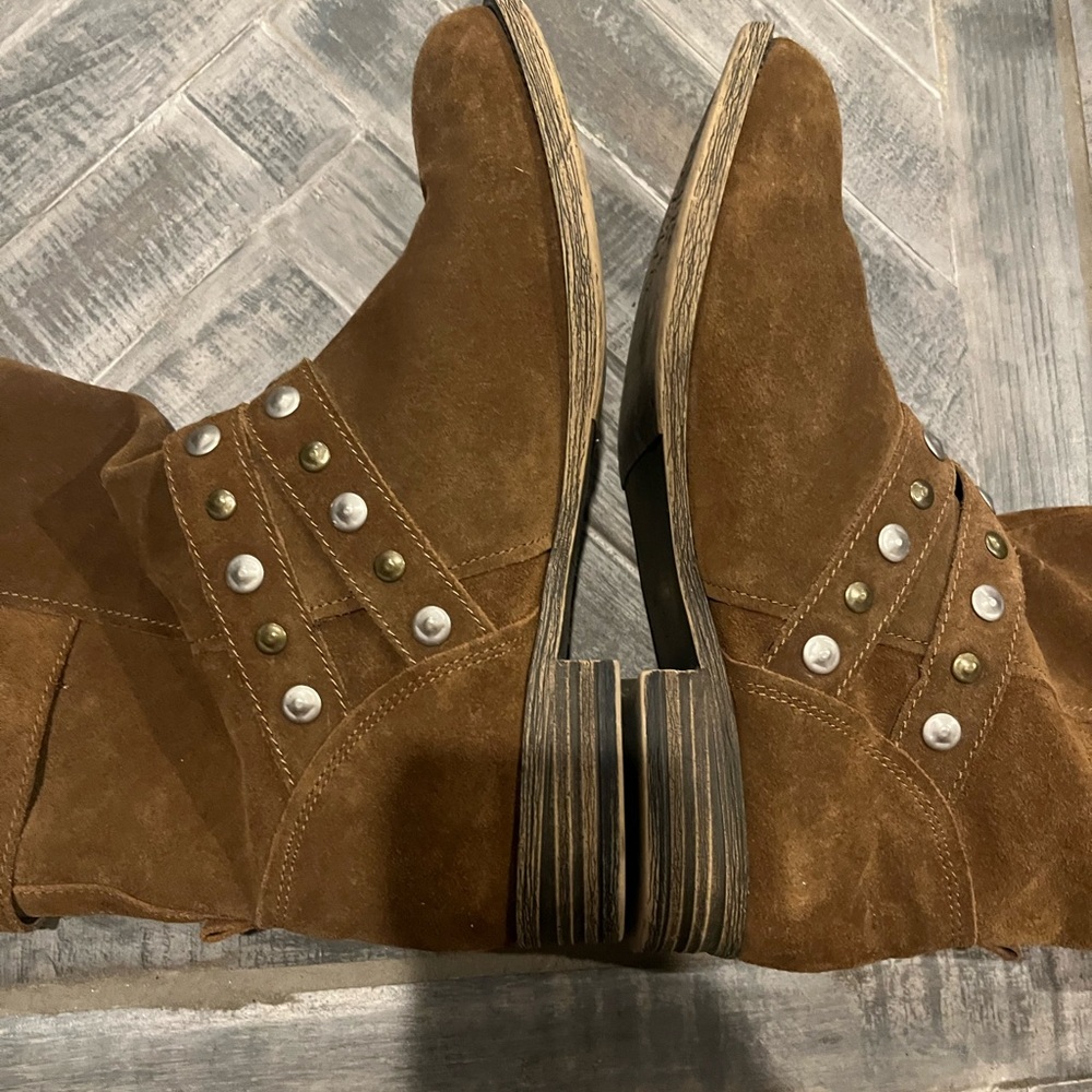 Studded Brown Suede Moto Boots